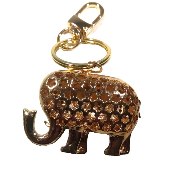 Blue Elephant Rhinestone Trunk Up Good Luck Gold Tone Sparkle Bling Keychain - Picture 4 of 5